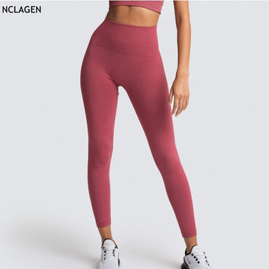 NCLAGEN Seamless Solid Color Yoga Pants Woman High Waist Elastic Gym Sport Dry fit Workout Running Squat Proof Fitness Leggings