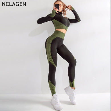 Brand Sport Suit Woman Seamless Running Tracksuit Sportswear Gym Crop Top Yoga Pant Fitness Clothes Workout Leggings 2 Piece Set