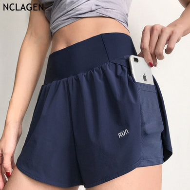 NCLAGEN Loose Sports Shorts Stretchy Women Pocket Yoga Sexy Running Outside Wear Gym Workout Training Athletic Fitness Leggings