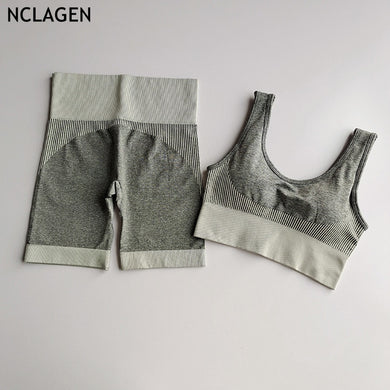 NCLAGEN Summer Sports Yoga Bar Shorts Set Underwear Gym Sport Workout Running Training Three-point Leggings Women Fitness Suit