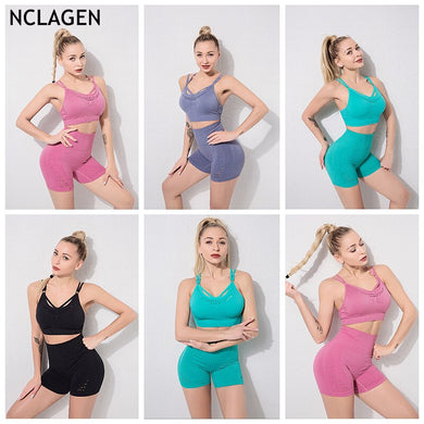 NCLAGEN Fitness Sports Suit Push-up Bra Hip Lifting High Waist Shorts Women Gym Sport Workout Running Sportswear Top Leggings